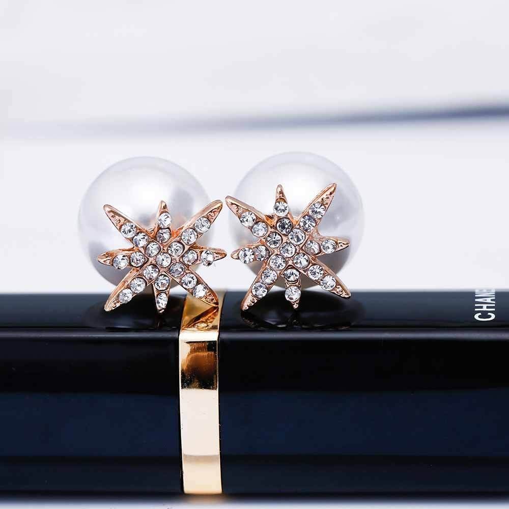 Double sided crystal pearl earrings stud dressy - Picture 5 of 8